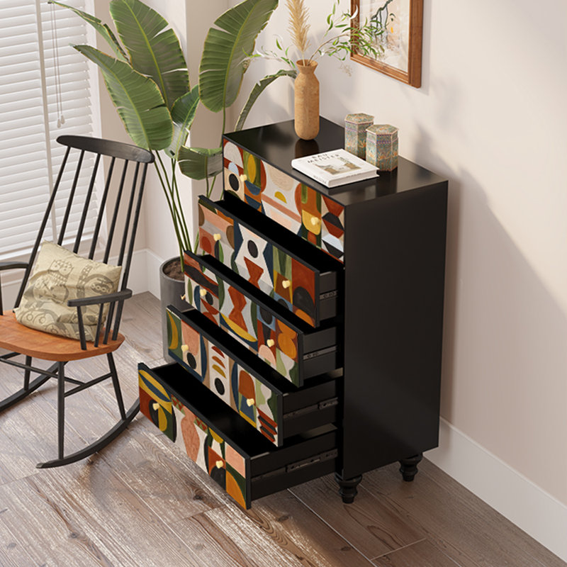 Commode d'appoint avec cinq tiroirs Retro, Noir, noir, noir, noir
