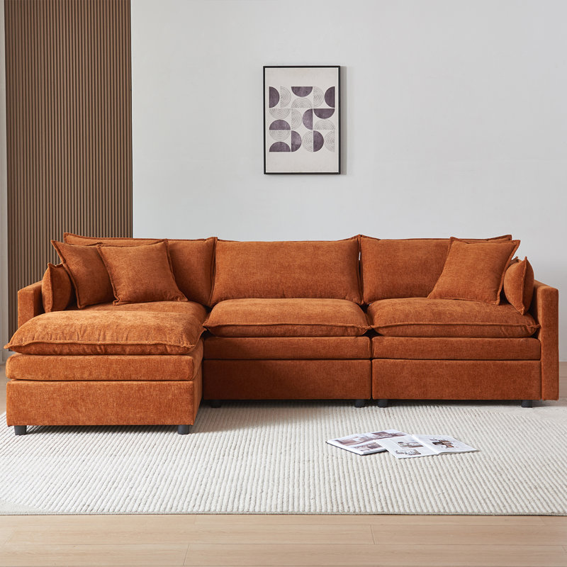 Canapé modulaire en L modulaire, Chenille orange