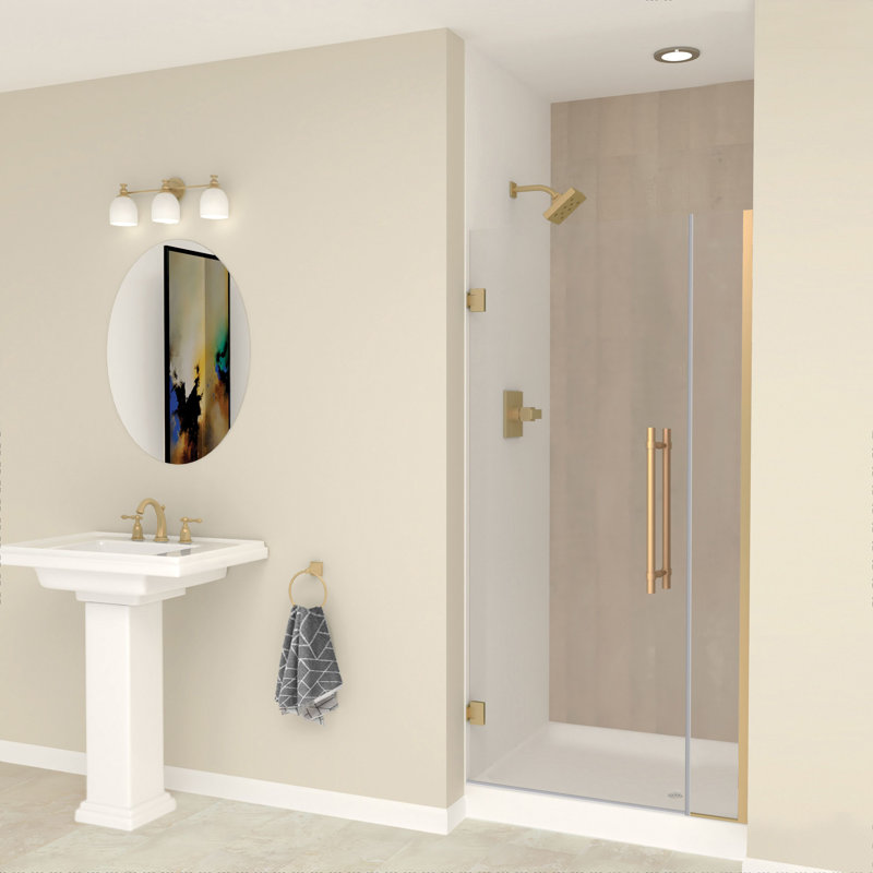 Porte de douche à charnière avec verre transparent l 33,5 po x H 76 po Transolide Elizabeth, Bronze