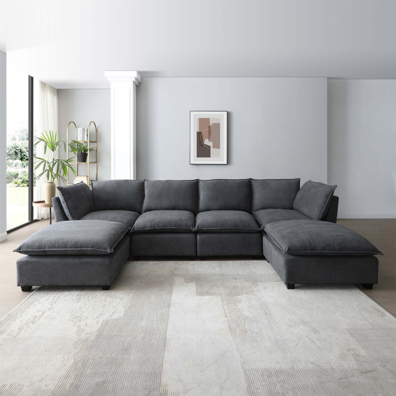 Bois et canapé en tissu, Lin gris