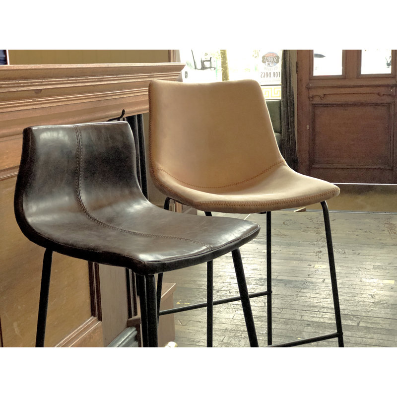 Encinas Upholstered Counter Stool with Metal Frame, Brown