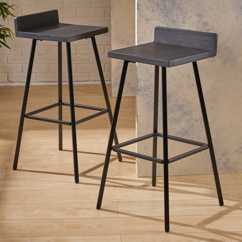 Louison Acacia Solid Wood Counter Stool with Iron Frame, Dark Gray