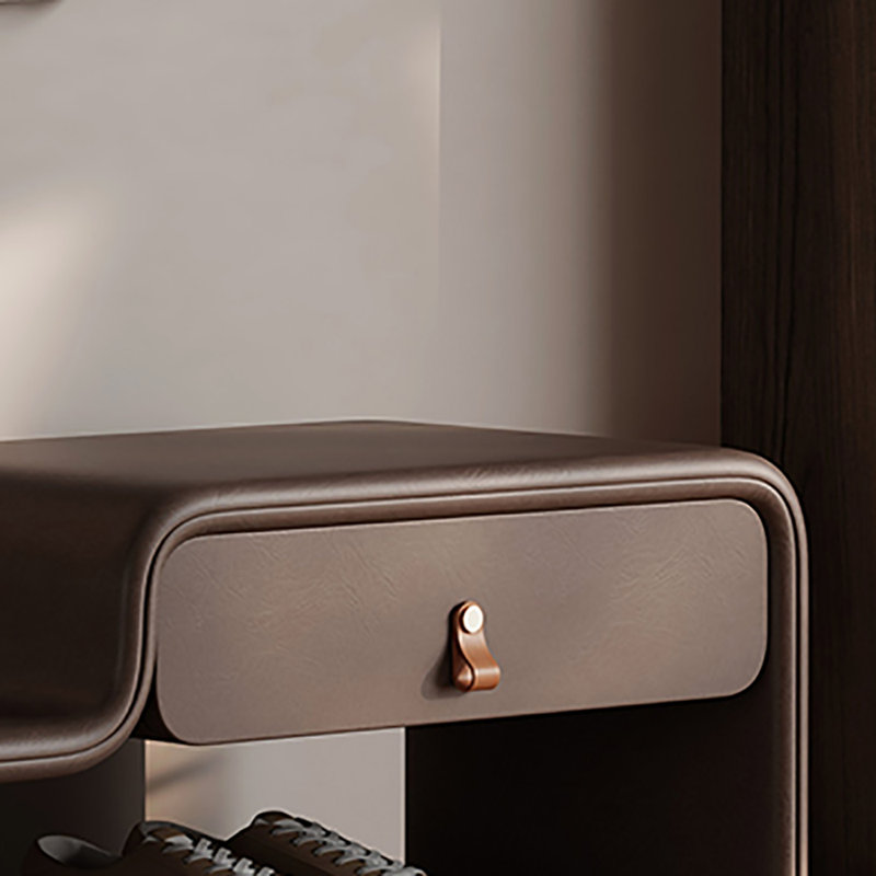 39.4in Leather Shoe Bench, Coffee
