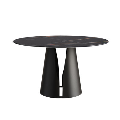 53.71" Round Sintered Stone Dining Table With Stable Black Carbon Steel Base For 6 Guests 6 Table: Tabletop Foundation