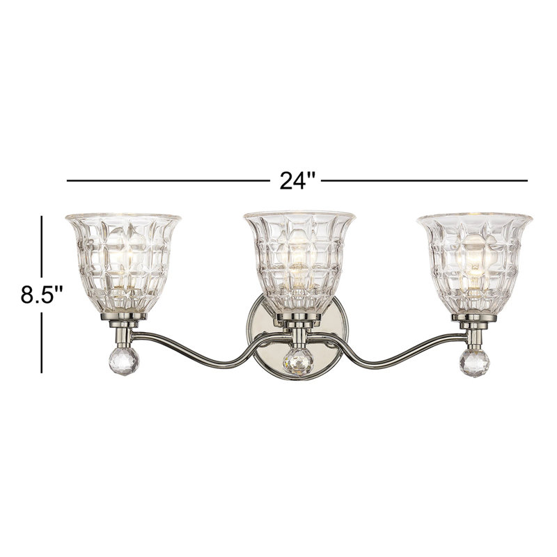  Birone 3-Light Bathroom Vanity Light in Polished Nickel, 8.5" H x 24" W x 24" D, 3 Lights