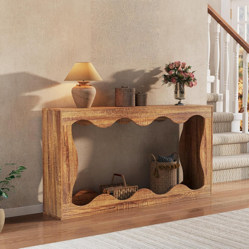 Table console 63 po avec rangement, canapé d'entrée étroit avec grain de bois, Brun
