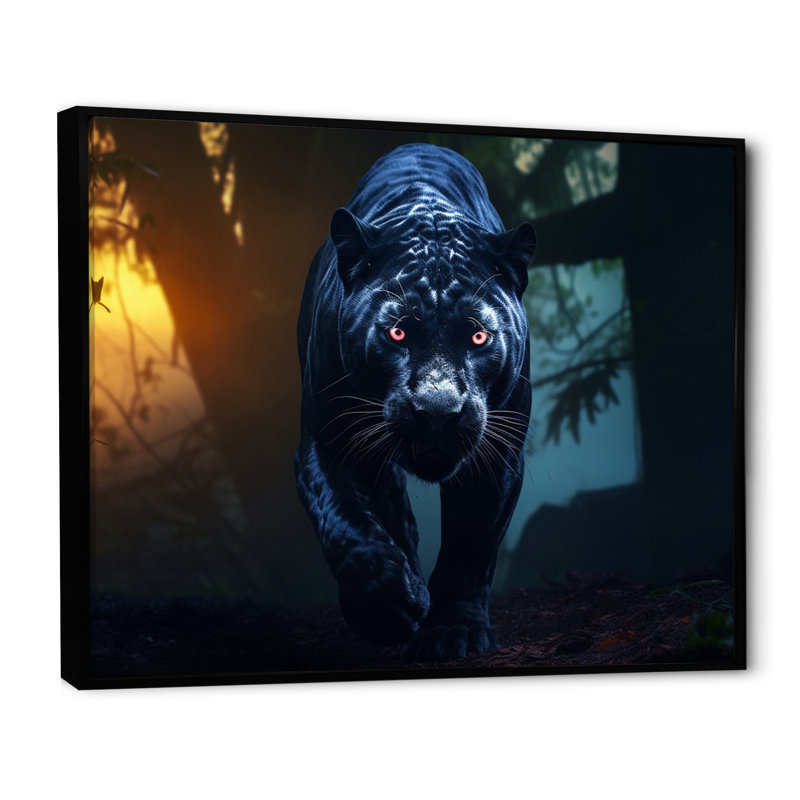 «Black Panther Gaze» sur toile, Cadre flottant noir, H 24 po x l 32 po x P 1 po