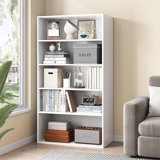 5-Tier Wooden Cube Storage Shelves Split Bookshelf White