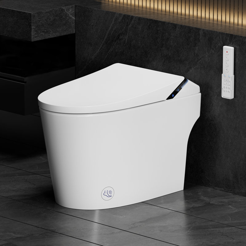 Modern Smart Toilet with Bidet, Foam Shield, Foot Sensor Flush, Dual Flush System, Heated Seat, Warm Water, Night Light, Remote Control 