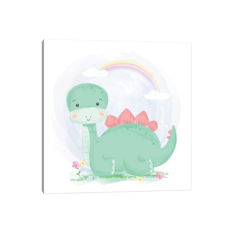 Cute Watercolour Green Dinosaur by Art Mirano - Wrapped Canvas Print, 30.48cm H x 30.48cm W x 1.91cm D
