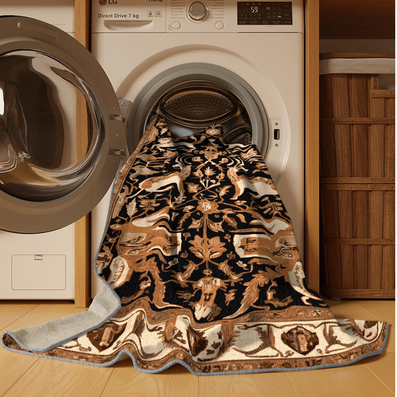 Machine Washable Persian Brown Area Rug, Square 3'