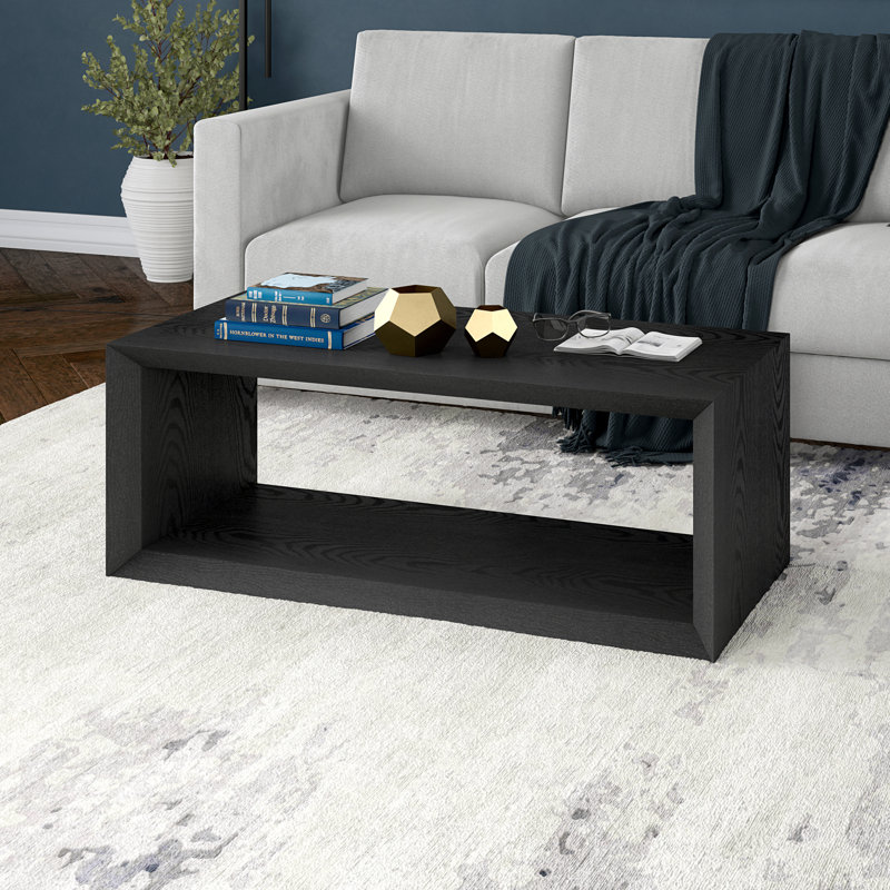 Wander Solid Coffee Table with Storage, 45.72cm H x 121.92cm W x 59.39cm D, Black
