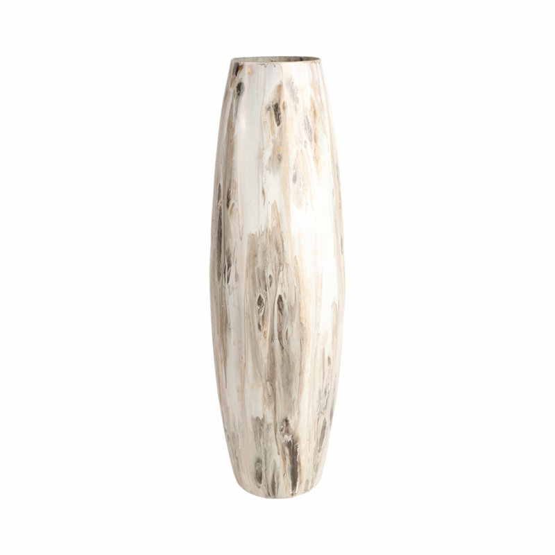 Curved Glass Vase Neutral Drip Finish, Multi, Ivory, 31" H x 10" W x 10" D