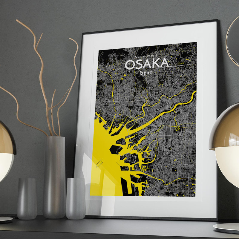 Osaka City Map In Times - No Frame Print, 36cm H x 24cm W x 0.05cm D