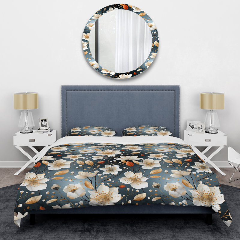Beige Garden Flower Serenade - Ensemble de housse de couette à motif floral