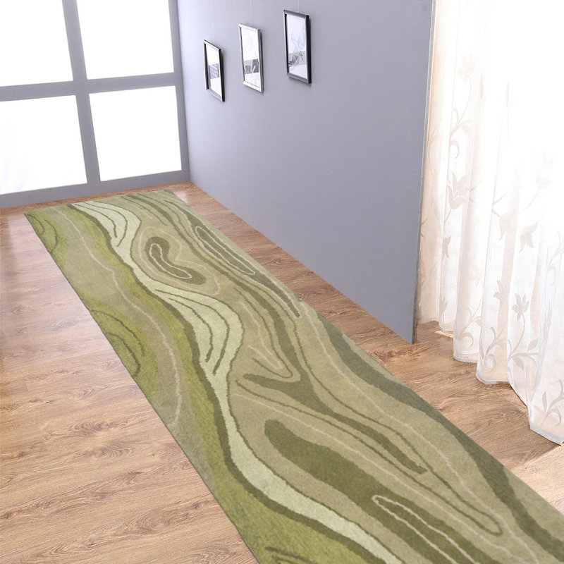 Dalvey HAND TUFTED WOOL ECO-FRIENDLY AREA RUGS - Runner | Green Color | Abstract Design | Area rugs for living room, bedrroom