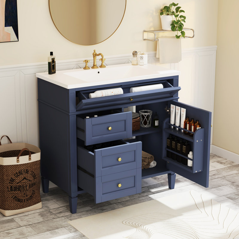 Ensemble de meuble-lavabo simple 36 po avec plateau Clancie, Bleu