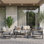 Ensemble de mobilier d'extérieur tout en aluminium pour tous les temps, ensemble de mobilier de patio pour 4 personnes avec accoudoirs en bois pour un toucher doux pour la peau, ensemble de conversation de patio 4 pièces avec coussins amovibles