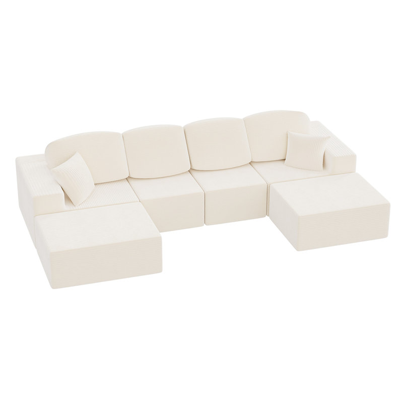 Canapé modulaire en forme de L Boneless, canapé de compression en U avec accoudoirs larges Cloud, Velours côtelé gris