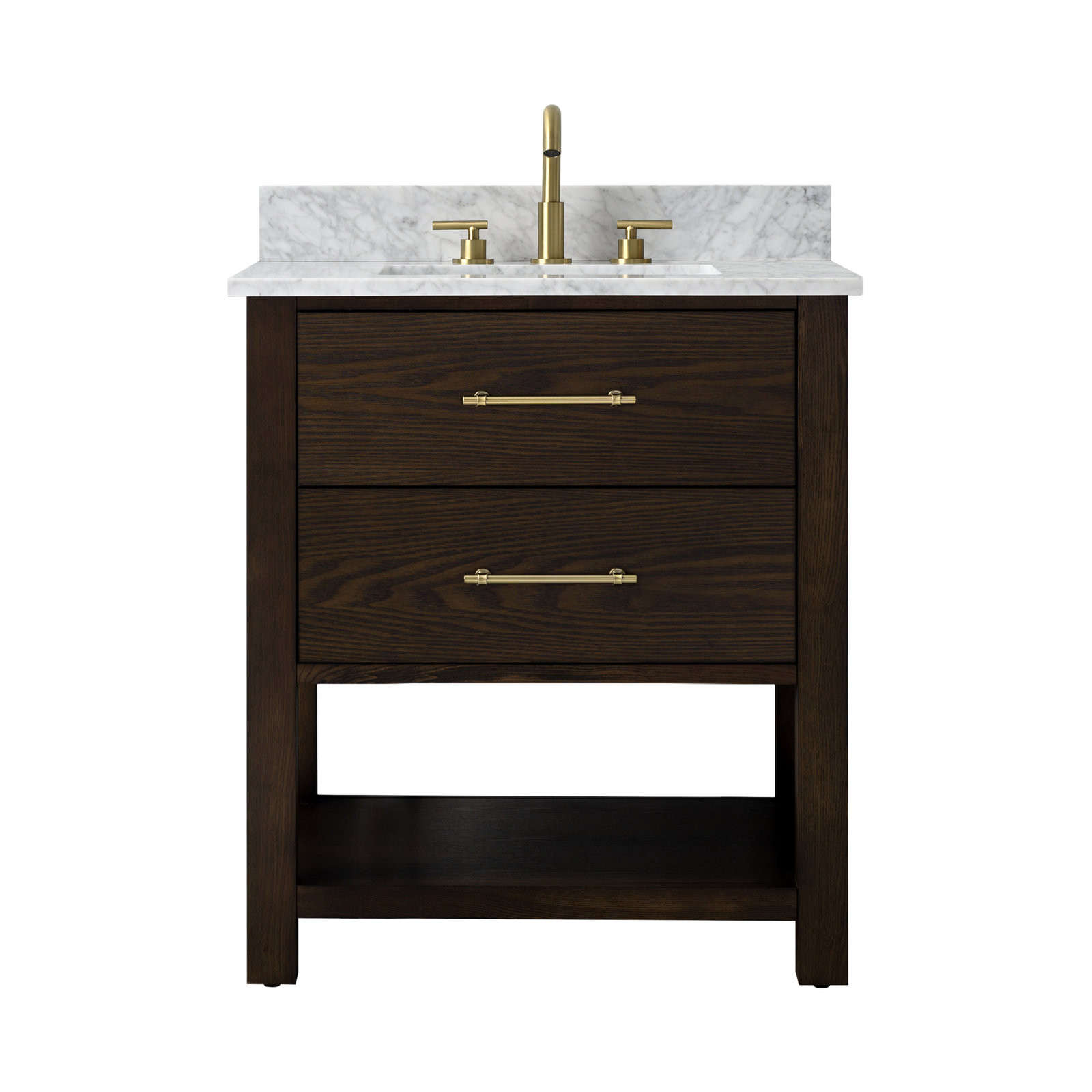 Keri 30" Single Bathroom Vanity Set, Brown Oak/Antique Brass