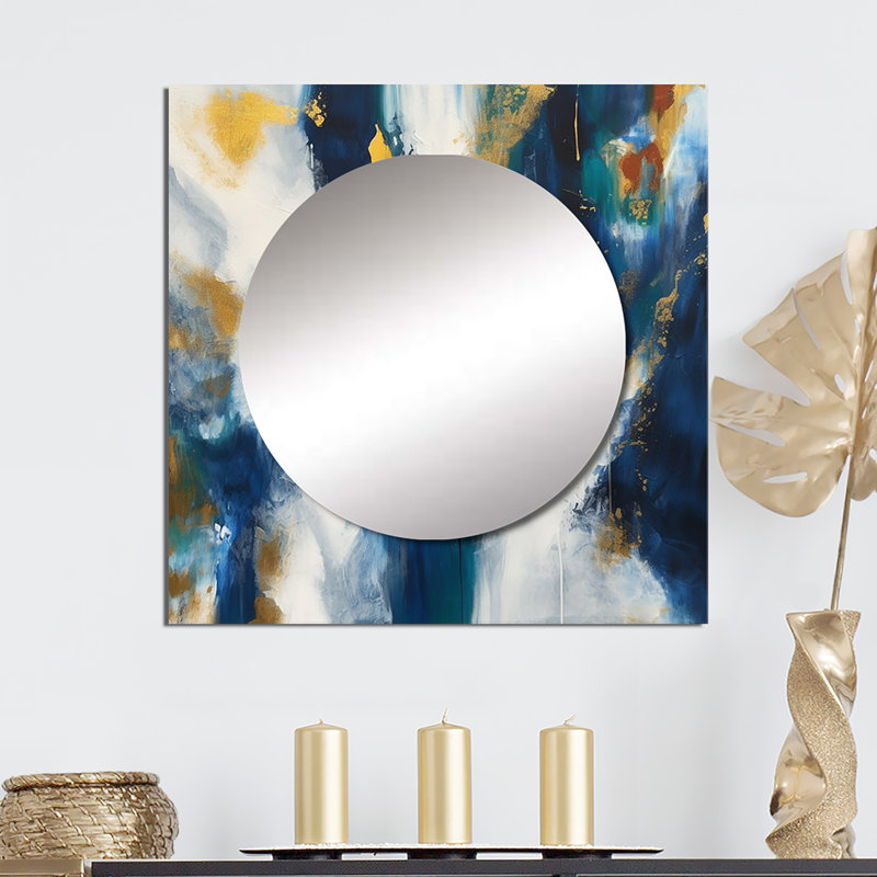 Deep Knowing Abstract In Royal Blue And Gold V - Abstract Large Square Mirror Wall Decor For Bedroom, 36" x 36"