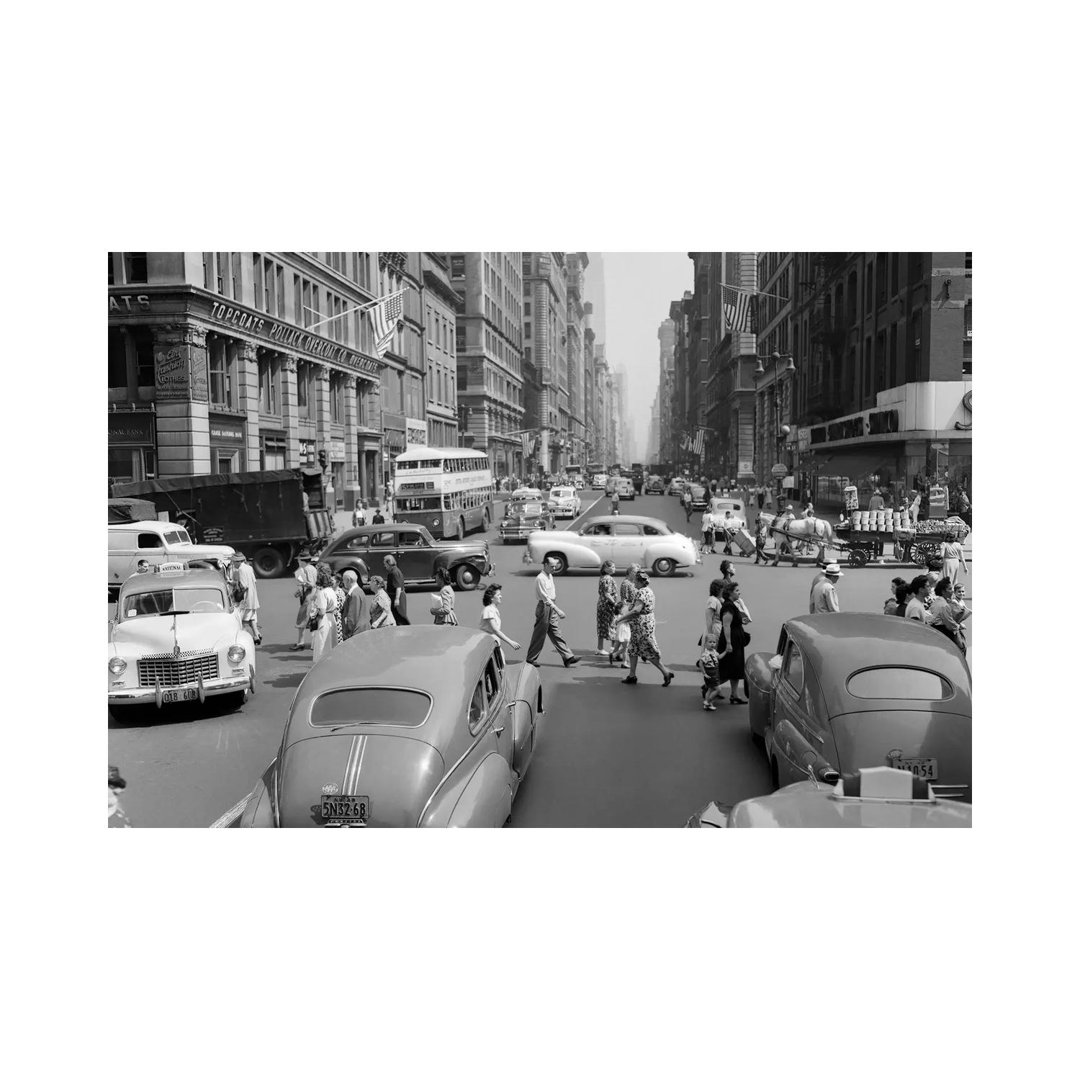 1940s-1950s Street Scene Crowds Traffic Intersection Fifth Avenue & 14Th Street Manhattan NY New York City - Wrapped Canvas Print