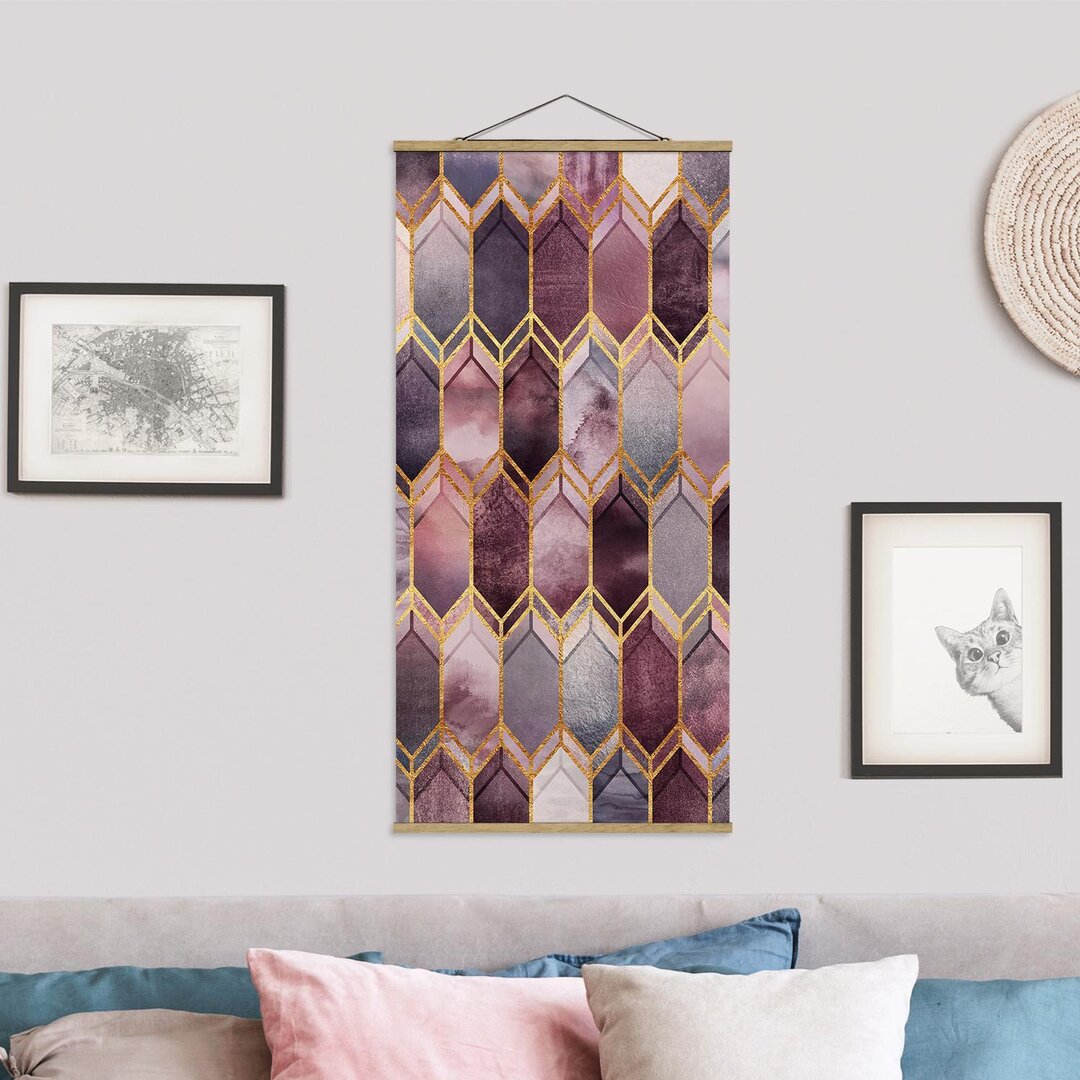 Stoffbild Buntglas Geometric Rosé Gold von Elisabeth Fredriksson