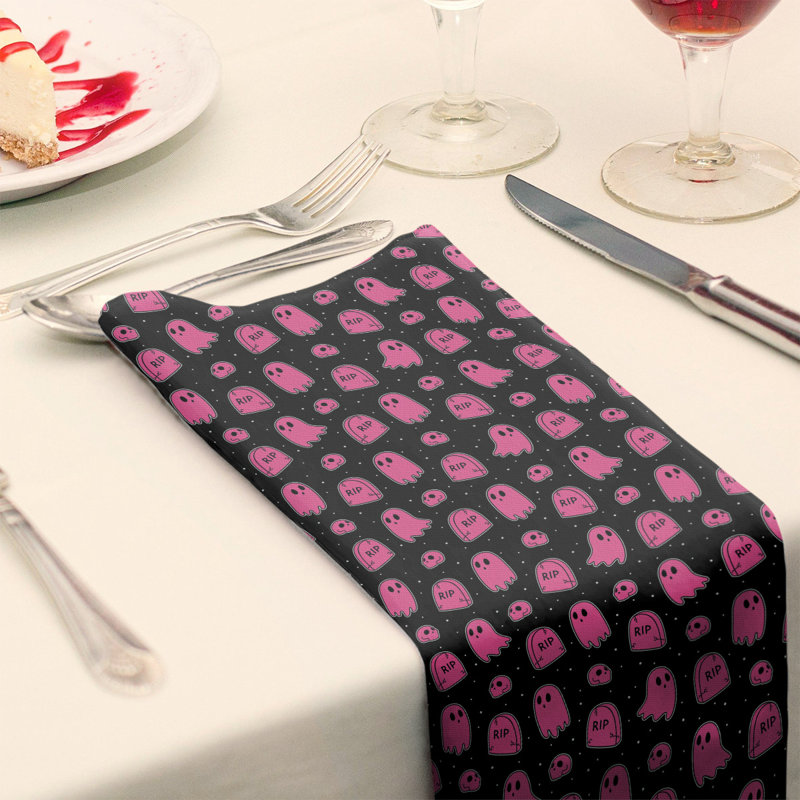 Serviette de coton à motif fantôme, Noir / Rose, H 0,1 po x l 22 po x P 22 po, Sergé de coton