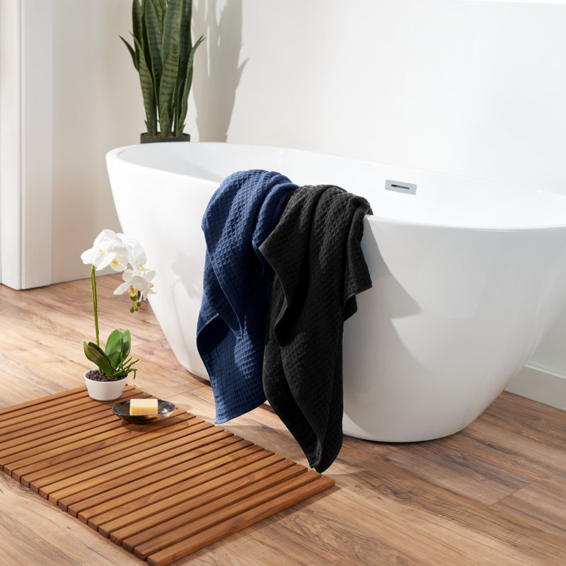 Serviette de bain 100% coton Waffle Twist, Bleu, Essuie-mains - paquet de 1