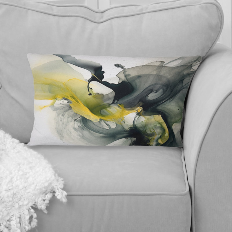 Coussin décoratif noir et jaune à imprimé fractal