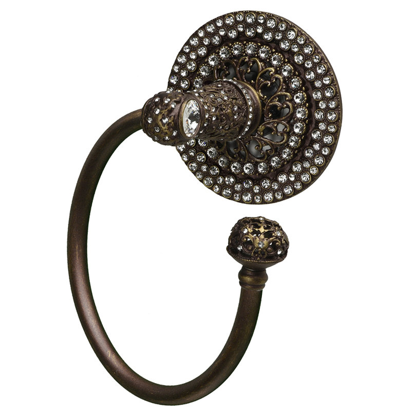 Juliane Grace II swing towel smooth ring right with 225 Swarovski Clear Crystals in Antique Brass