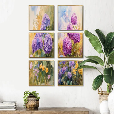 Hortensias et fleurs sauvages - ensemble d'art mural sur toile à motif floral