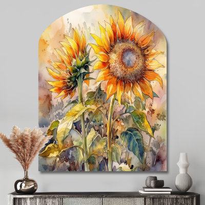Yellow Sunflower Symphony III - Asymmetrical Sunflower Metal Art, Arch Metal Wall Sculpture Print