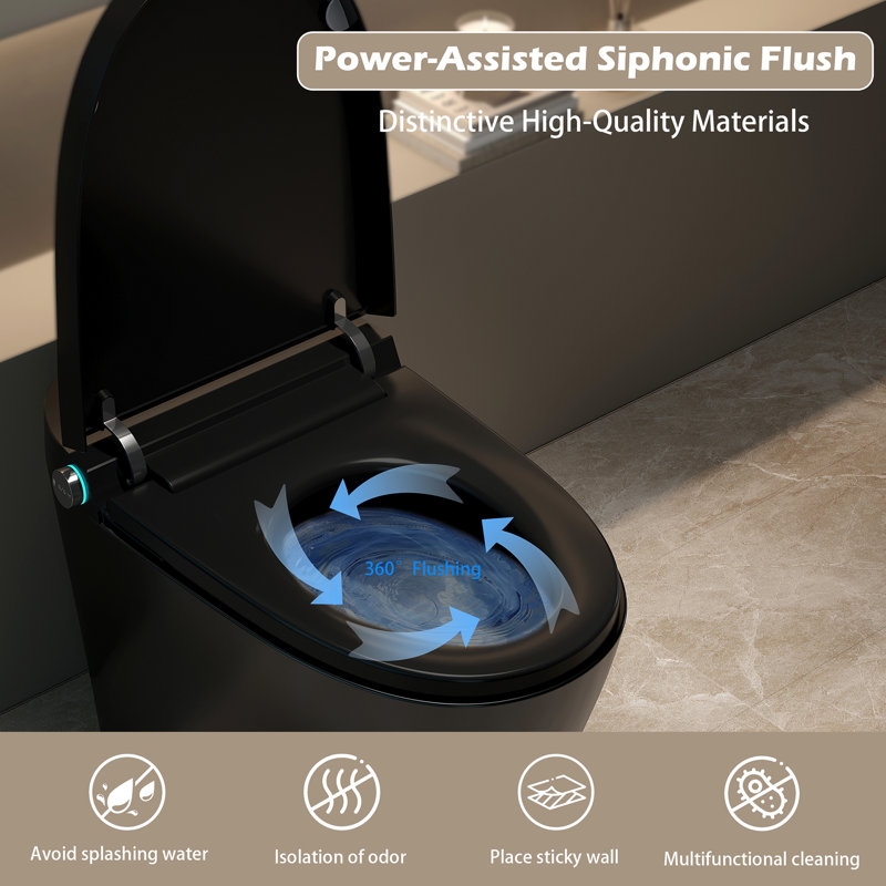 Toilette intelligente à bidet avec couvercle à ouverture / fermeture automatique, capteur de chasse et de chasse d'eau automatique, siège chauffant, lavage à l'eau chaude, affichage à DEL, veilleuse, installation brute de 12 pouces