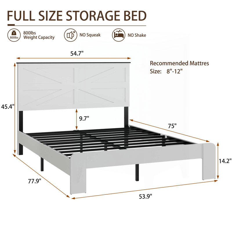 Base de lit plateforme en bois, Lit double