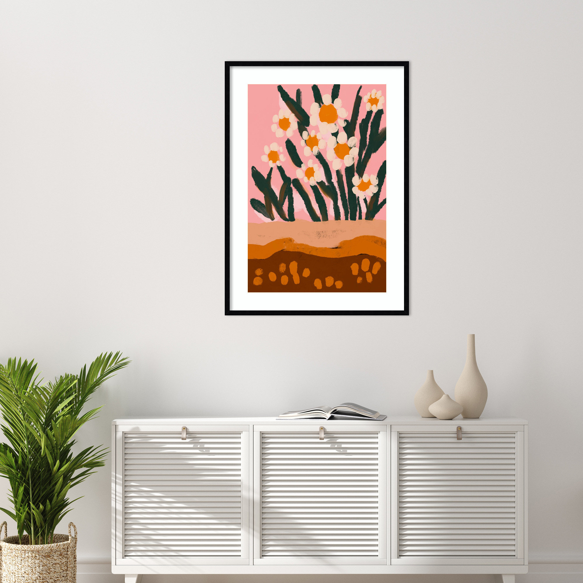 Pastel Flower Impression No 3, Black, 41" H x 30" W