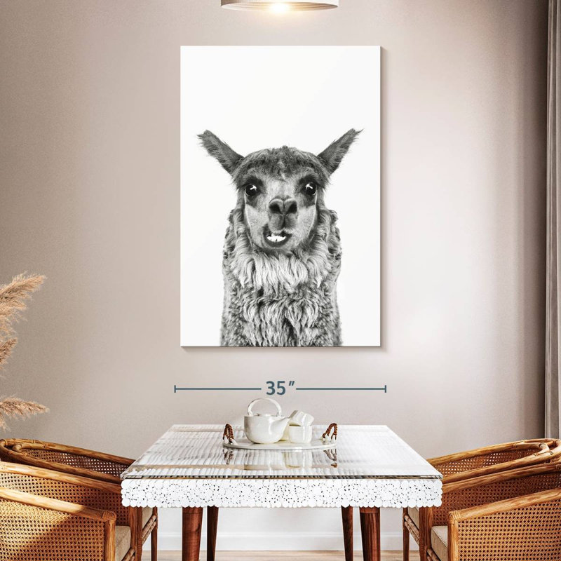 Brampt Happy Alpaca en noir et blanc, H 51 po x l 34 po