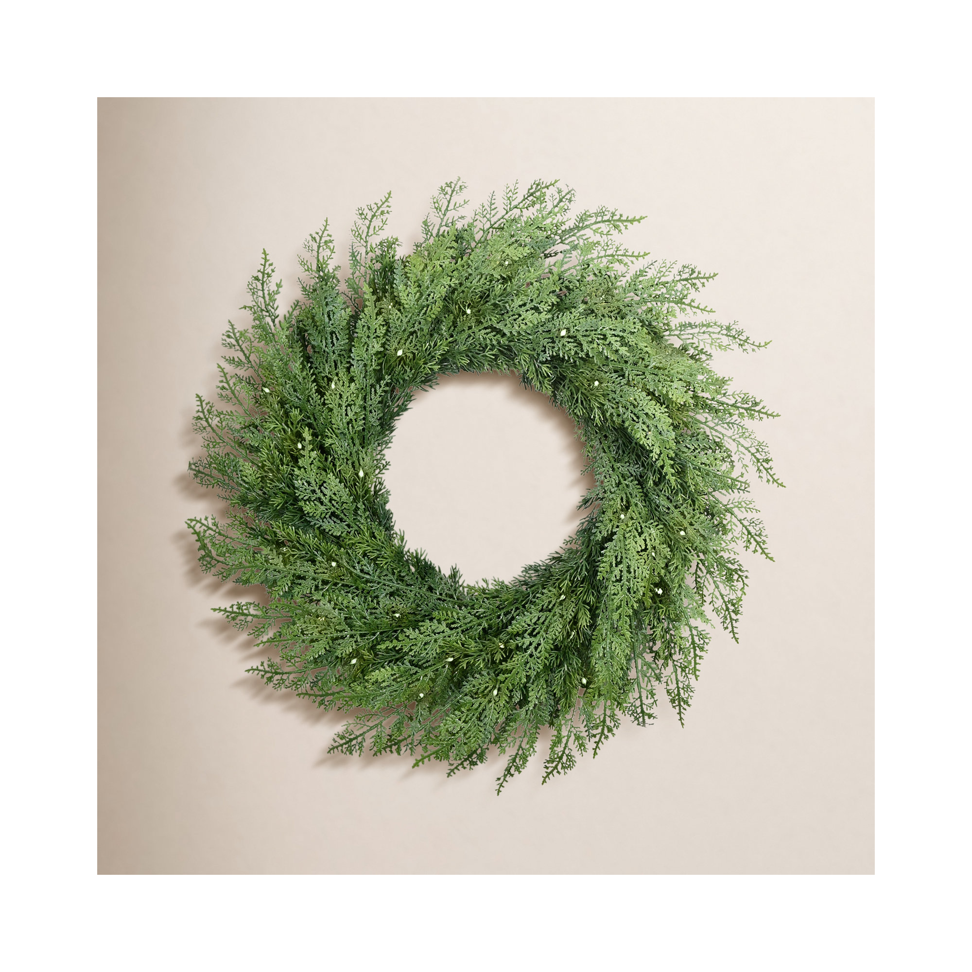 Pre-Lit Battery-Operated Artificial Flocked Wreath with Twinkle Rice Lights