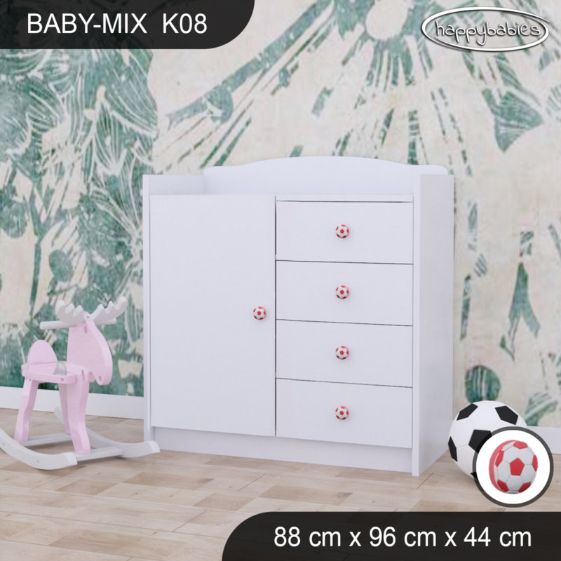 Baby Mix Kids 4 - Drawer Dresser, White/Red