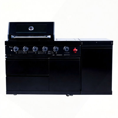 Îlot de barbecue en acier inoxydable de 65,4 po à 4 brûleurs de 72 000 BTU avec brûleur latéral rond et comptoir en marbre