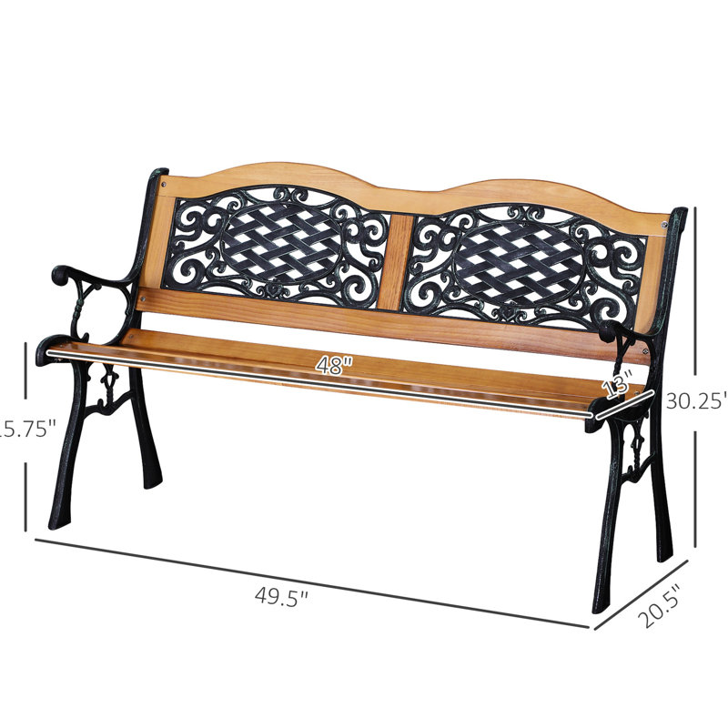 50" Patio Bench With Natural Wood Seat, Metal Legs, Comfortable For Garden, Porch, Deck, Lawn, Outside Pool, Appearance Outdoor 50", And Combination, Relaxing Backyard, Pool Area, Antique, Color