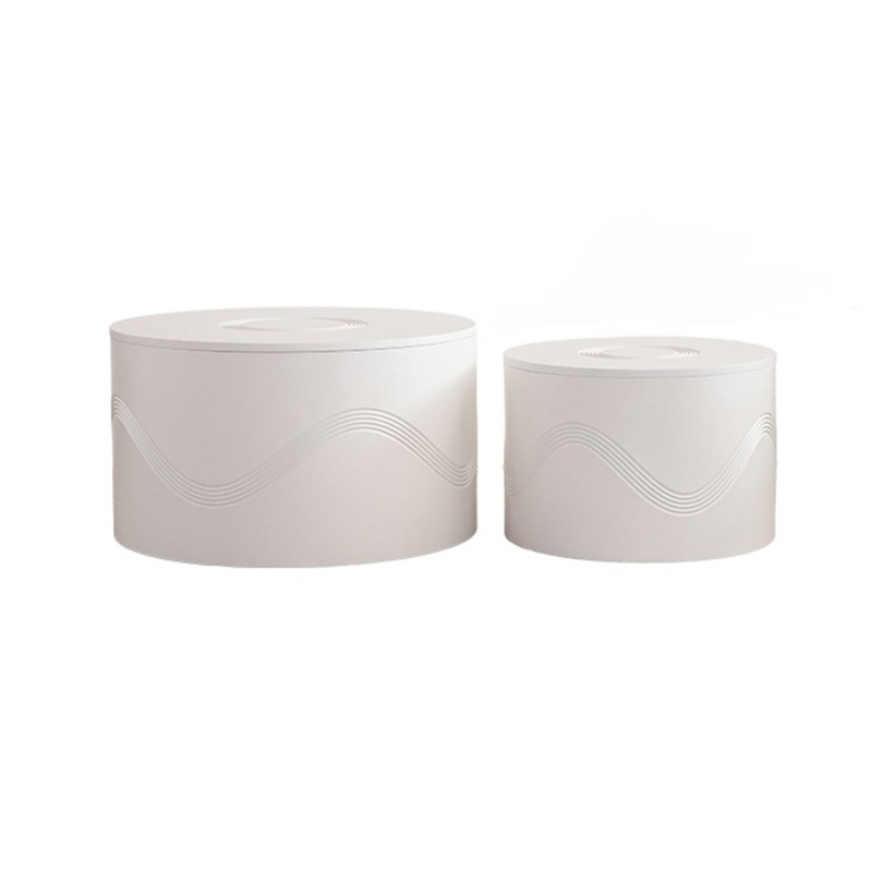 Ensemble de 2 tables basses rondes avec rangement caché - Tables d'appoint modernes en MDF ondulé peint pour petits espaces