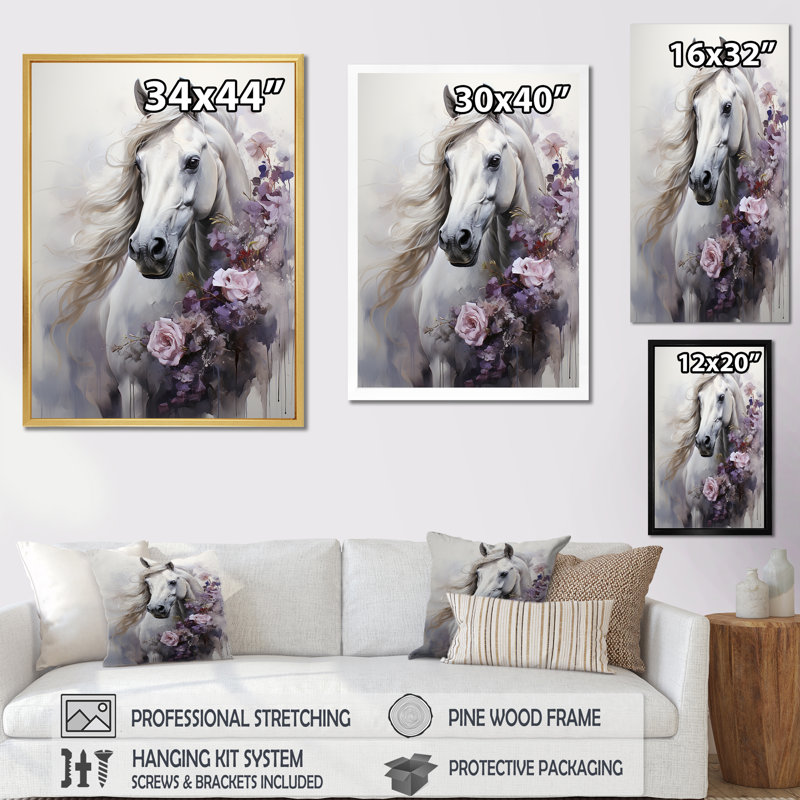 Majestic Flower Beauty Horse, Toile tendue, H 44 po x l 34 po x P 1,5 po