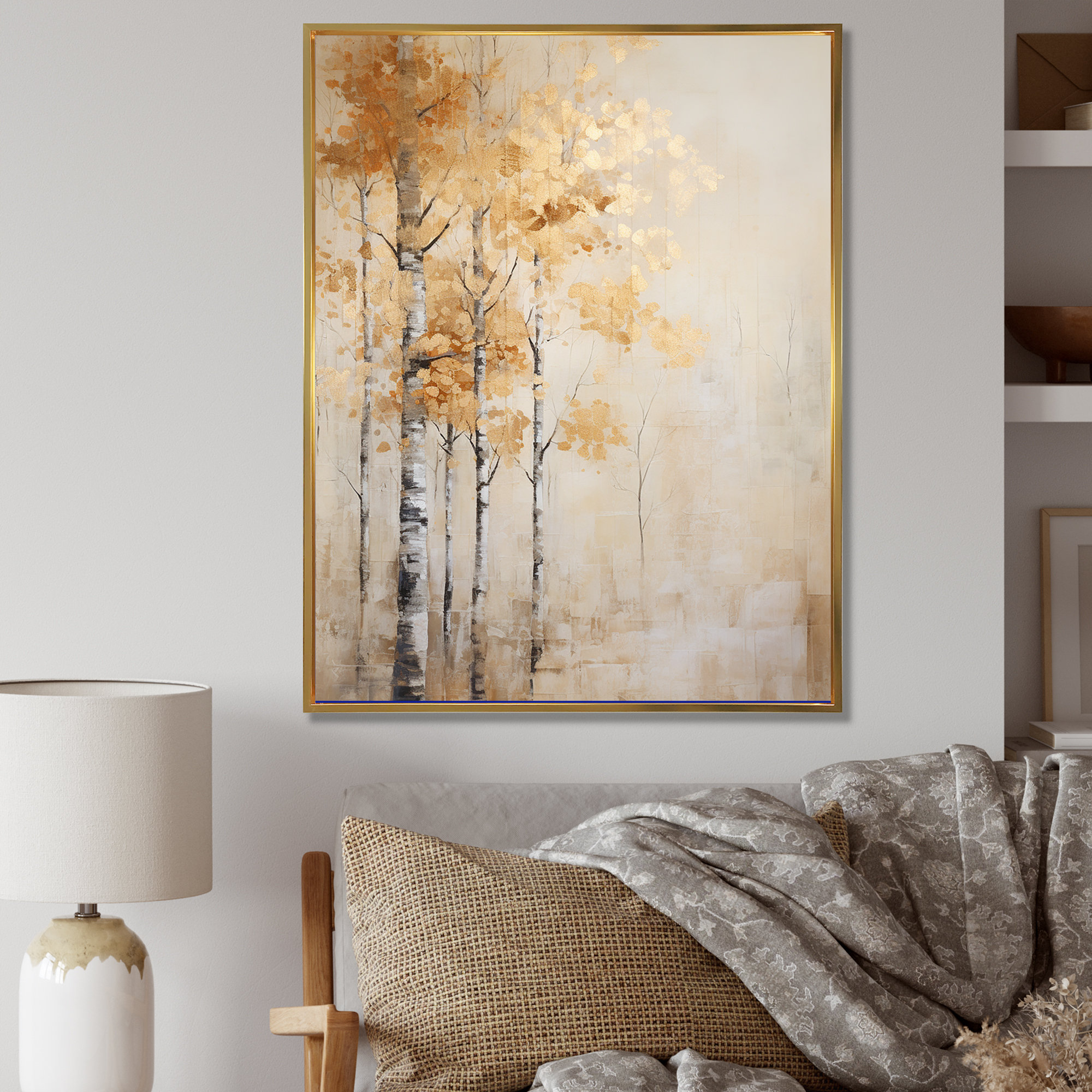 Millwood Pines Beige And Gold Minimalism Forest I On Canvas Print | Wayfair