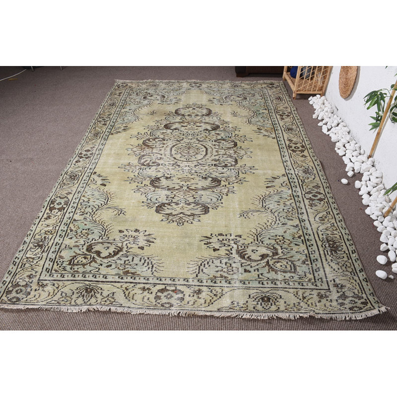 Tapis verts en laine, tapis antique, tapis rétro, tapis turc, grands tapis 5,9 x 8,4 pi, tapis oriental
