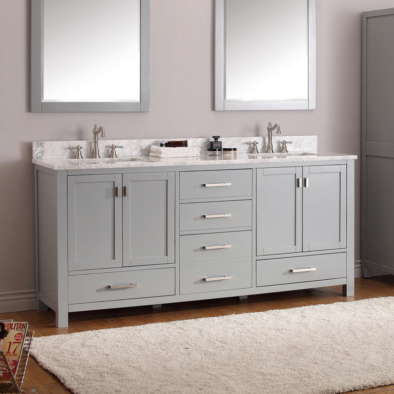 Modero 72" Double Bathroom Vanity with Top, Carrera White Marble, Chilled Gray