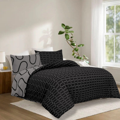 Dual Pattern Reversible Duvet Cover Set – Ultra Soft Brushed Microfiber Bedding with Matching Pillowcases