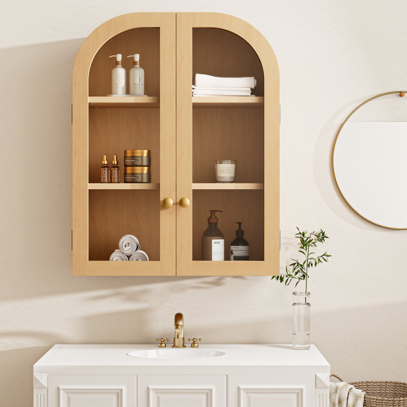 Wood Arch Wall Mounted Bathroom Cabinet, Natural