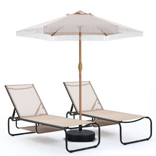 3 Piece Outdoor Chaise Lounge Set With Umbrella