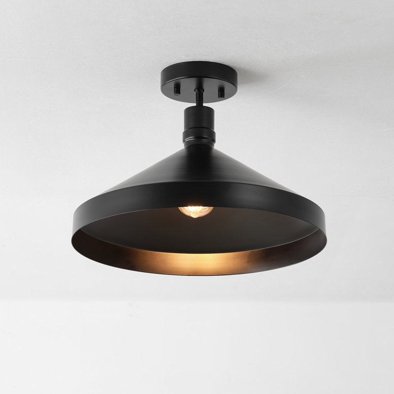 Ladarrell Matte Black 15'' W 1 - Bulb Outdoor Semi Flush Mount
